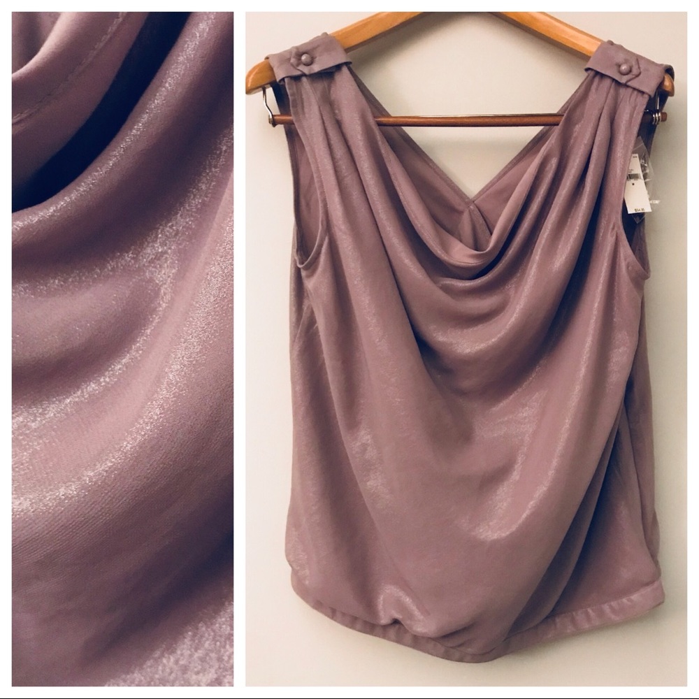 NWT Gap metallic mauve drape-front tank blouse M